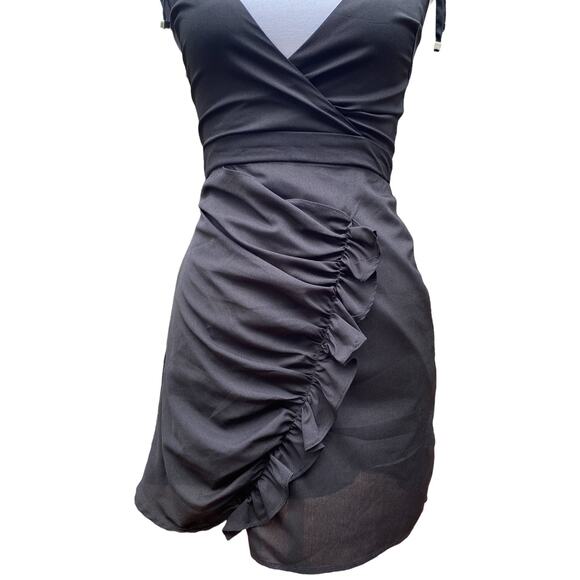 Runaway Mini Dress Tie Sleeves Textured Wrap Front Women's Size Extra Small - Picture 5 of 10